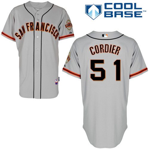 Erik Cordier #51 MLB Jersey-San Francisco Giants Men's Authentic Road 1 Gray Cool Base Baseball Jersey